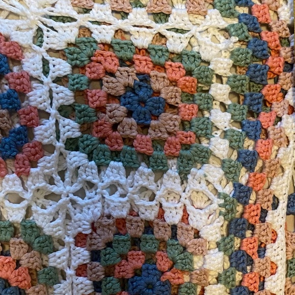 Long Cotton Open Crochet Multicolored Blanket Cardigan Coverup M/L - Picture 7 of 8